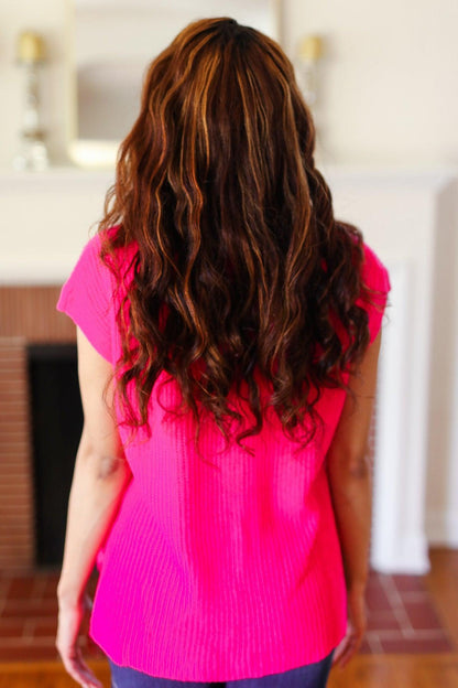 Best In Bold Hot Pink Dolman Ribbed Knit Sweater Top-2024 Summer Blow Out Sale-Evelyns Fashion