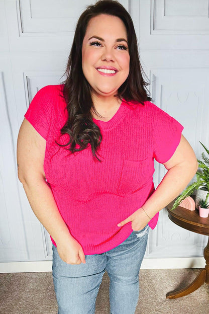 Best In Bold Hot Pink Dolman Ribbed Knit Sweater Top-2024 Summer Blow Out Sale-Evelyns Fashion