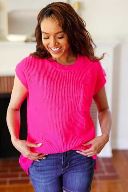 Best In Bold Hot Pink Dolman Ribbed Knit Sweater Top-2024 Summer Blow Out Sale-Evelyns Fashion