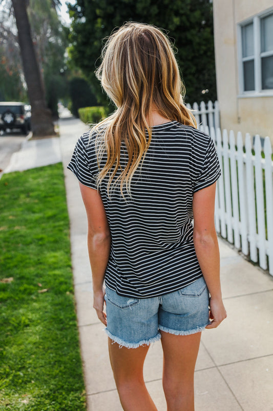 Black and White Stripe Short Sleeve Top-Short Sleeve TOP-Evelyns Fashion