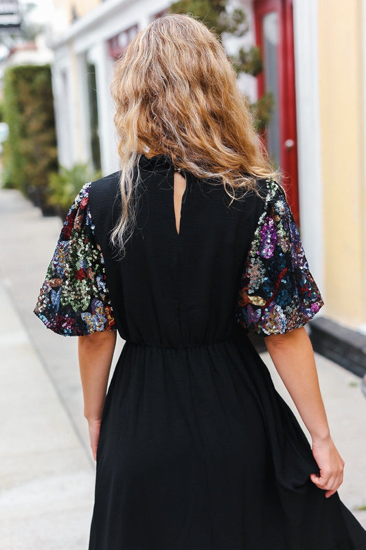 Black Sequin Floral Maxi Dress-Dresses-Evelyns Fashion