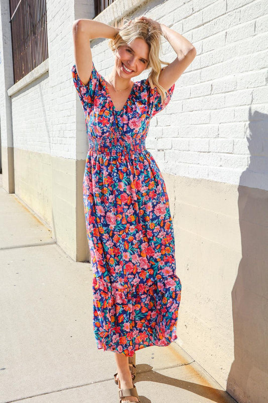 Blue Floral Maxi Dress-Dresses-Evelyns Fashion