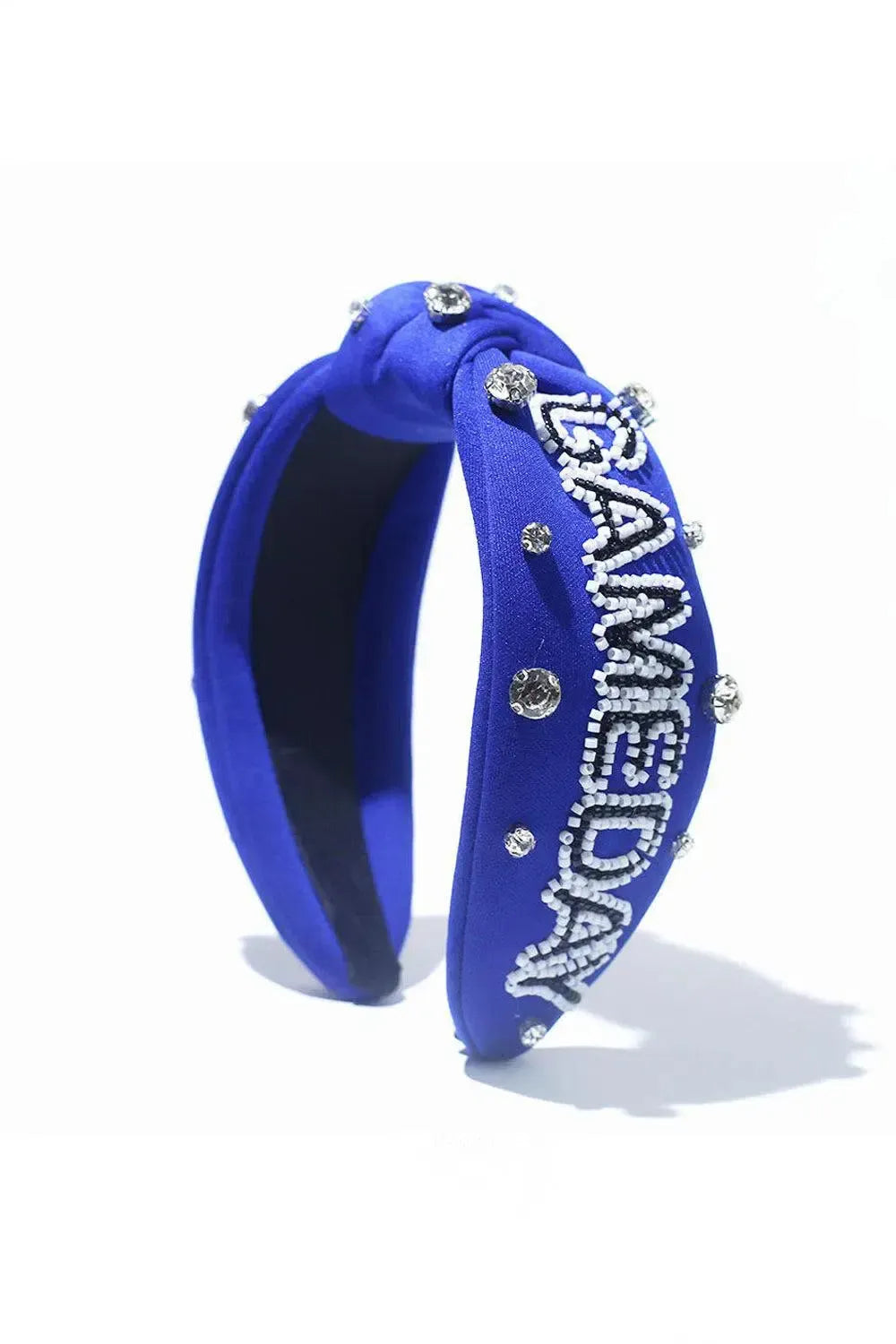 Blue Jeweled & Beaded Gameday Top Knot Headband-2024 Blow-Out Sale-Evelyns Fashion