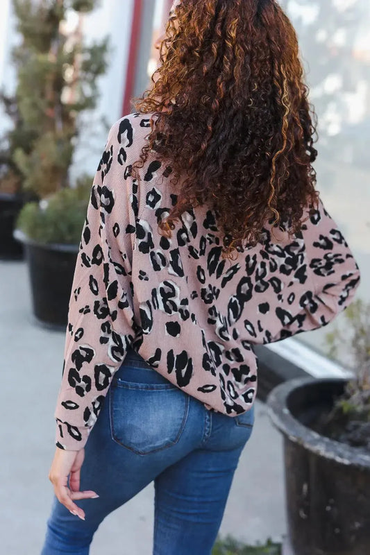 Bold & Chic: Beige Animal Print Button-Up Dolman Pullover-2024 Blow-Out Sale-Evelyns Fashion