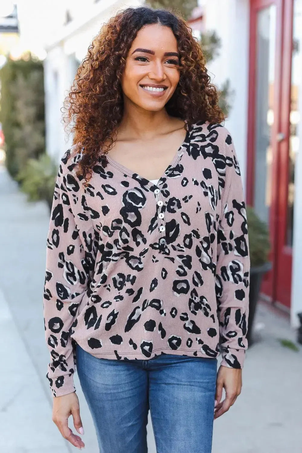 Bold & Chic: Beige Animal Print Button-Up Dolman Pullover-2024 Blow-Out Sale-Evelyns Fashion