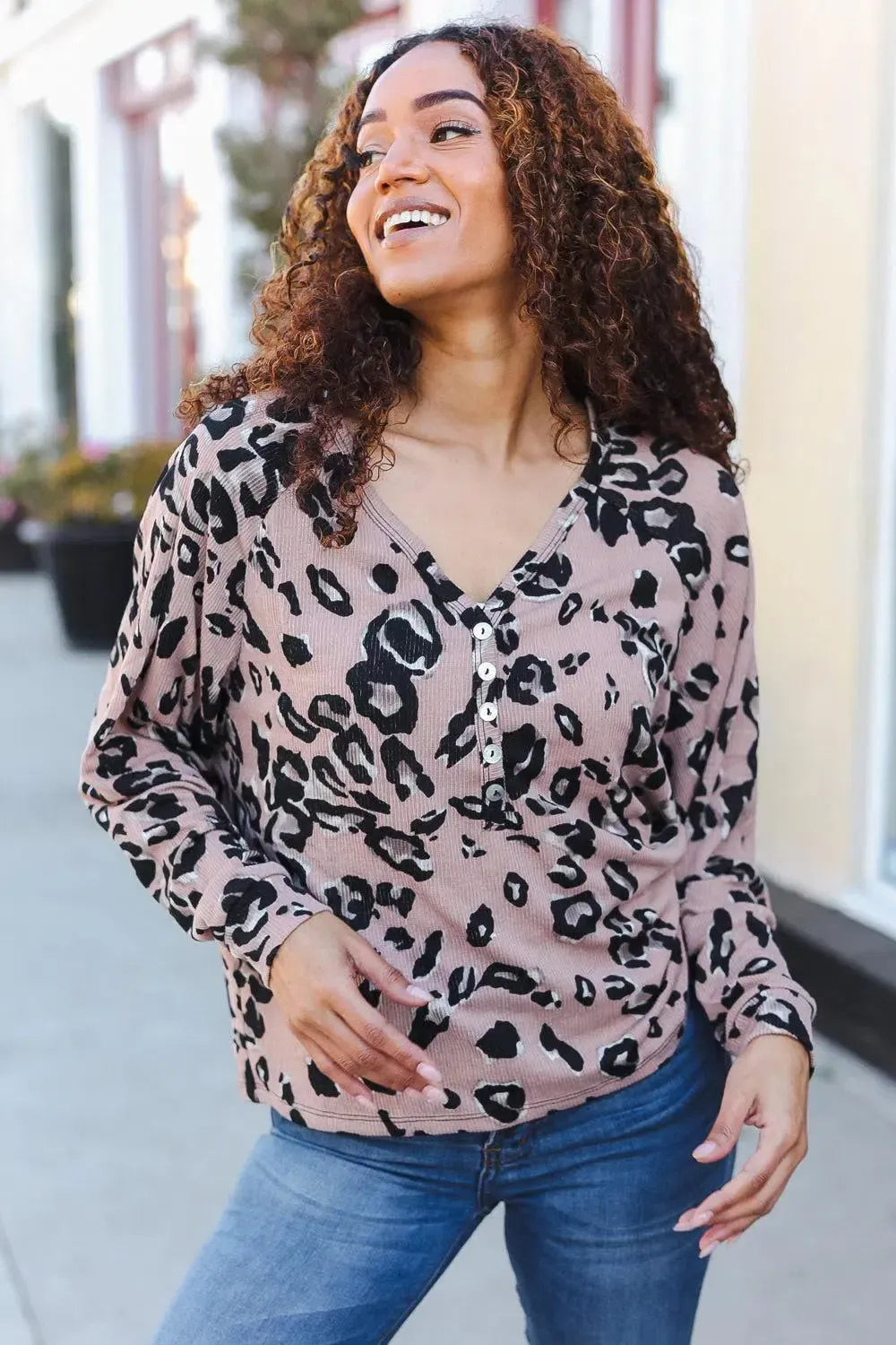 Bold & Chic: Beige Animal Print Button-Up Dolman Pullover-2024 Blow-Out Sale-Evelyns Fashion