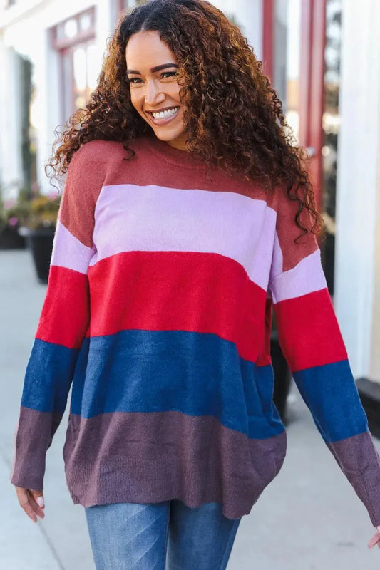 Bold & Chic: Lock Eyes Multi-Stripe Ribbed Sweater-Evelyns Fashion