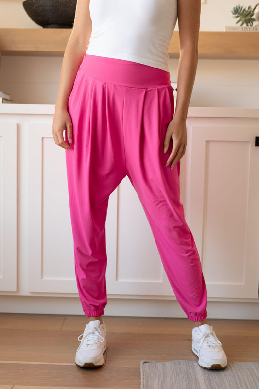 Bold & Comfy: The Motive Slouch Jogger in Hot Pink-Bottoms-Evelyns Fashion