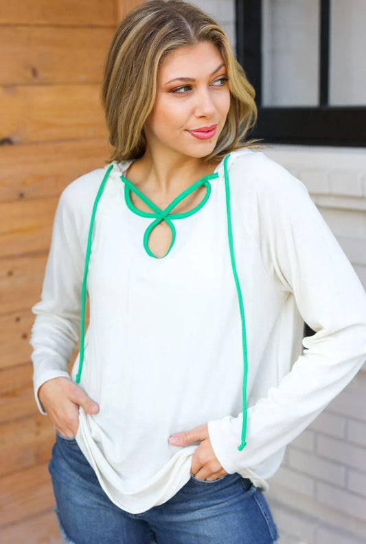 Bold & Playful: Kelly Green Clover Cut Out Hoodie-2024 Blow-Out Sale-Evelyns Fashion