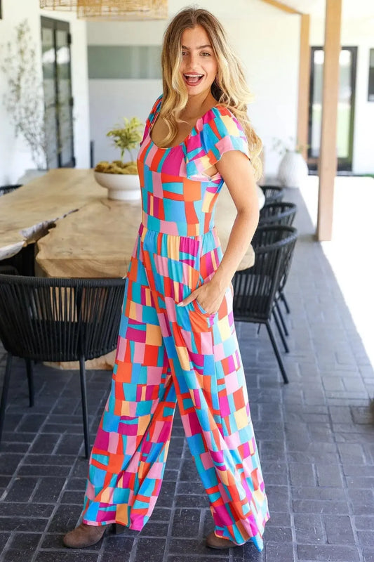 Bold Print Wide Leg Jumpsuit – Make a Statement in Style-2024 Blow-Out Sale-Evelyns Fashion