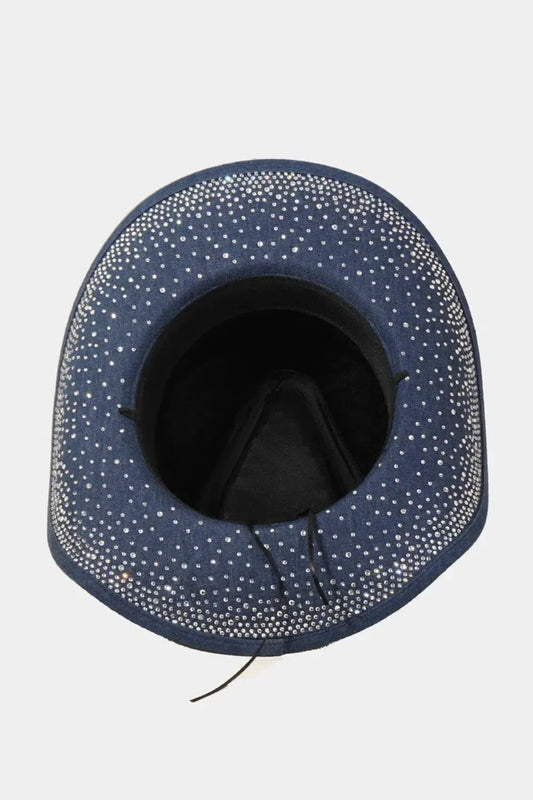 Bold & Sparkling: Dazzle in Denim Rhinestone Hat-Womens Hats-Evelyns Fashion