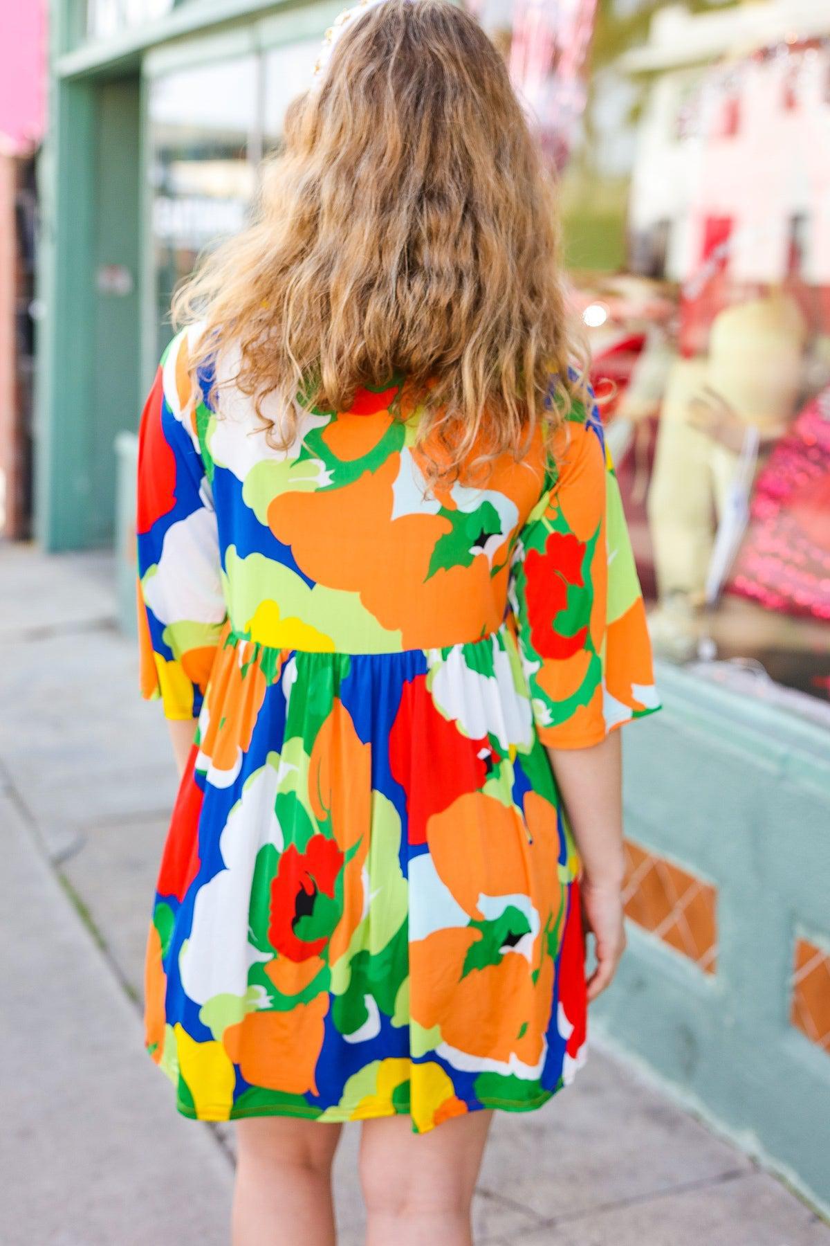 Bright Thoughts Green Floral Print V Neck Babydoll Dress-2024 Summer Blow Out Sale-Evelyns Fashion