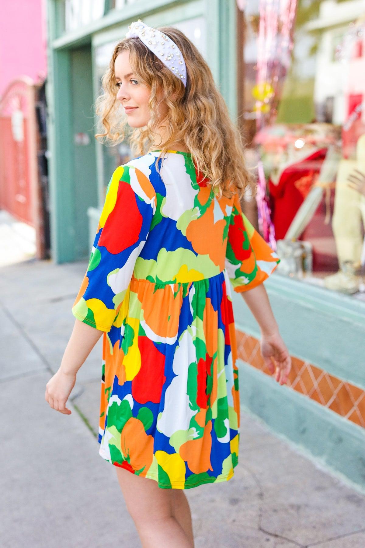 Bright Thoughts Green Floral Print V Neck Babydoll Dress-2024 Summer Blow Out Sale-Evelyns Fashion