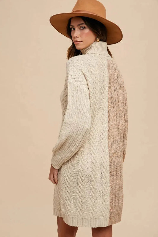 Brown Turtleneck Sweater Dress-Dresses-Evelyns Fashion