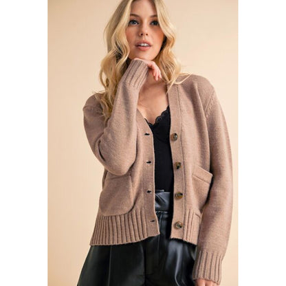 Button Down Cardigan Sweaters-Cardigans-Evelyns Fashion