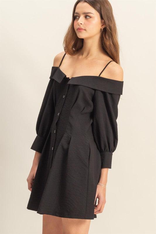 Button Down Mini Dress-Dress-Evelyns Fashion