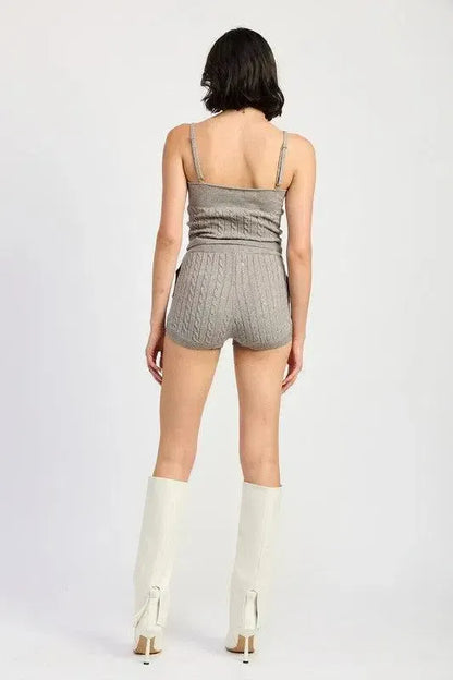 Cable Knit Shorts with Adjustable Drawstring-Apparel & Accessories-Evelyns Fashion