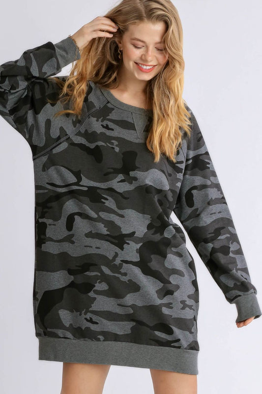 Camo Mini Dress-Dress-Evelyns Fashion