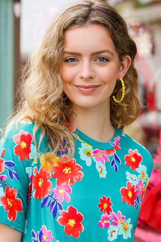 Canary Yellow Block Bead Open Hoop Earrings-2024 Blow-Out Sale-Evelyns Fashion