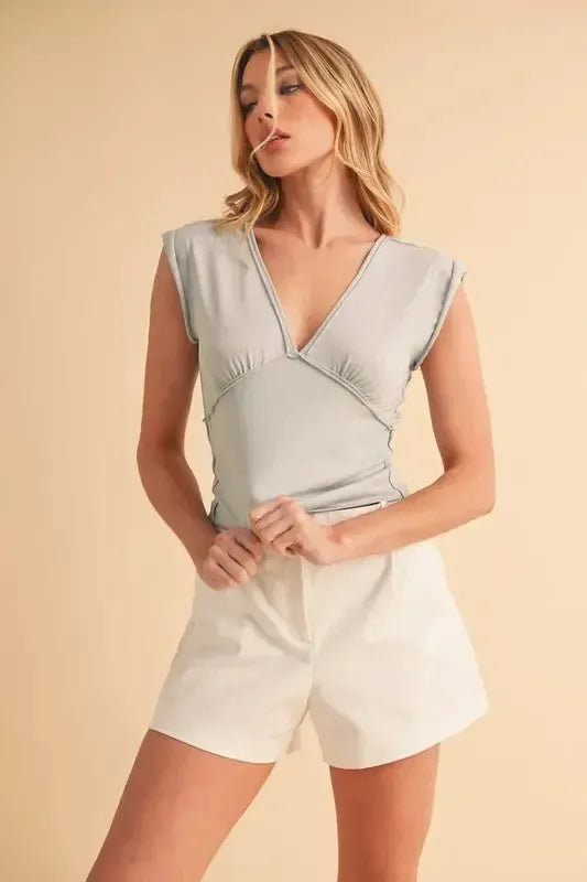 Cap Sleeve Cropped Top-Crop Tops-Evelyns Fashion