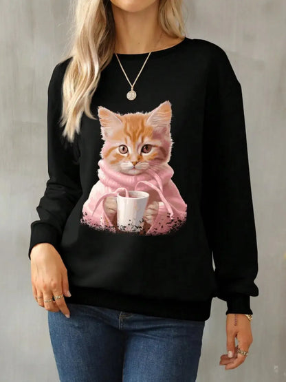 Cat Sweatshirts for Women-Apparel & Accessories-Evelyns Fashion