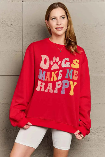 Celebrate Love: Simply Love Full Size 'DOGS MAKE ME HAPPY' Sweatshirt-Sweat Shirts and Hoodies-Evelyns Fashion