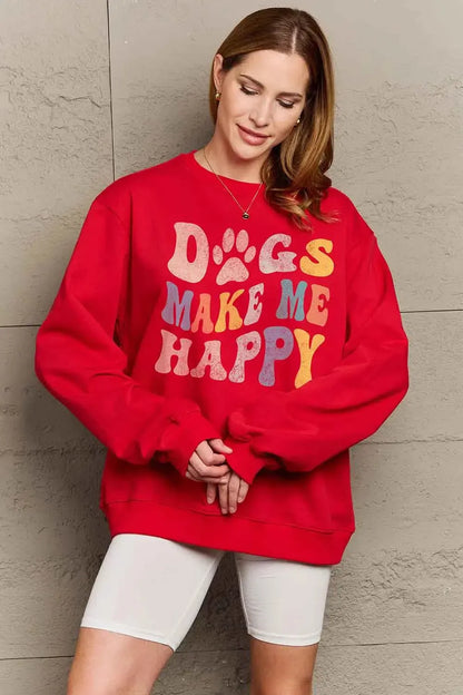 Celebrate Love: Simply Love Full Size 'DOGS MAKE ME HAPPY' Sweatshirt-Sweat Shirts and Hoodies-Evelyns Fashion