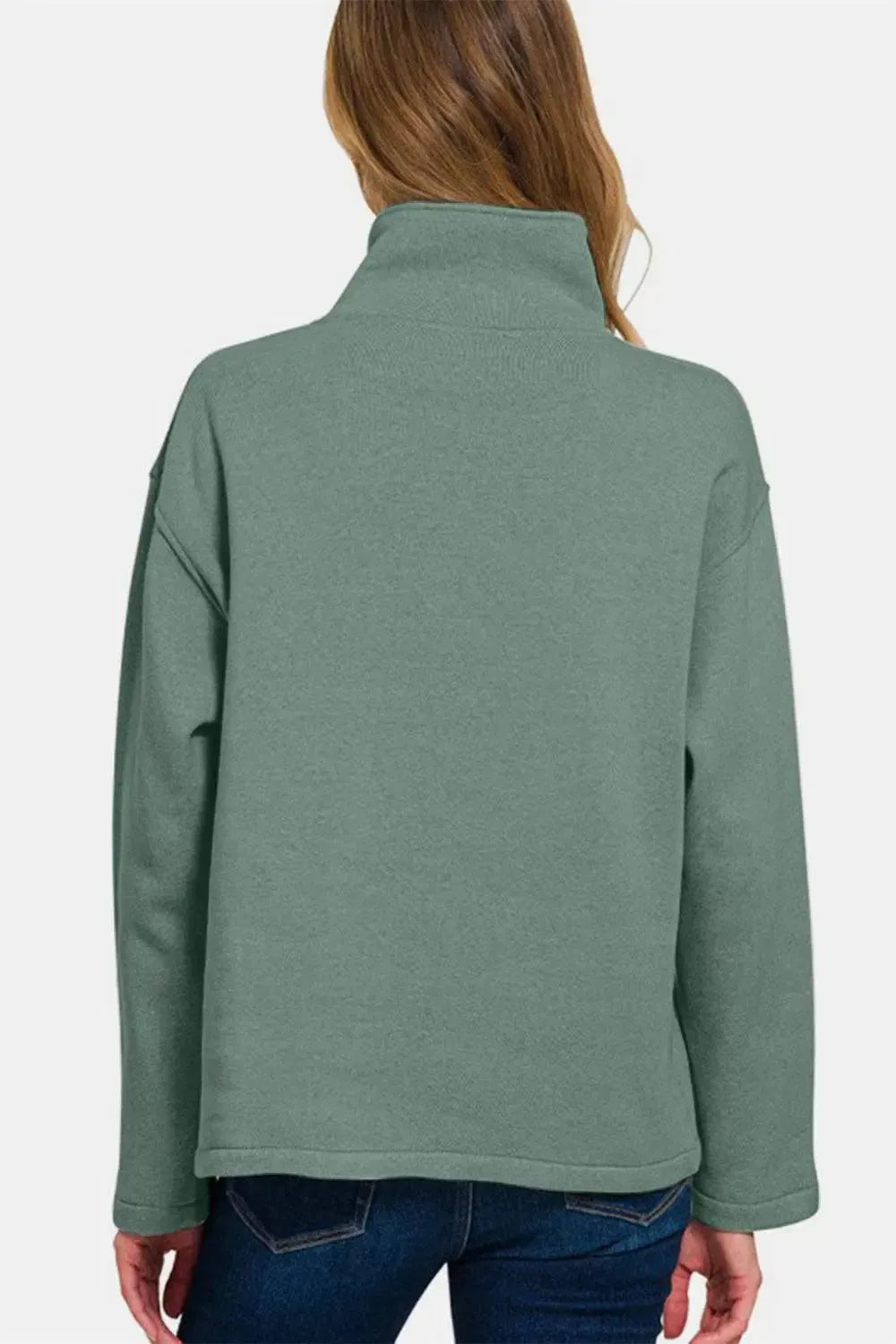 Chic Comfort: Zenana Turtleneck Half Snap Fleece Sweatshirt-Apparel & Accessories-Evelyns Fashion
