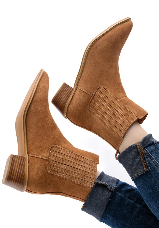 Classic & Chic: Leonor Suede Ankle Boot in Tan-Shoes-Evelyns Fashion