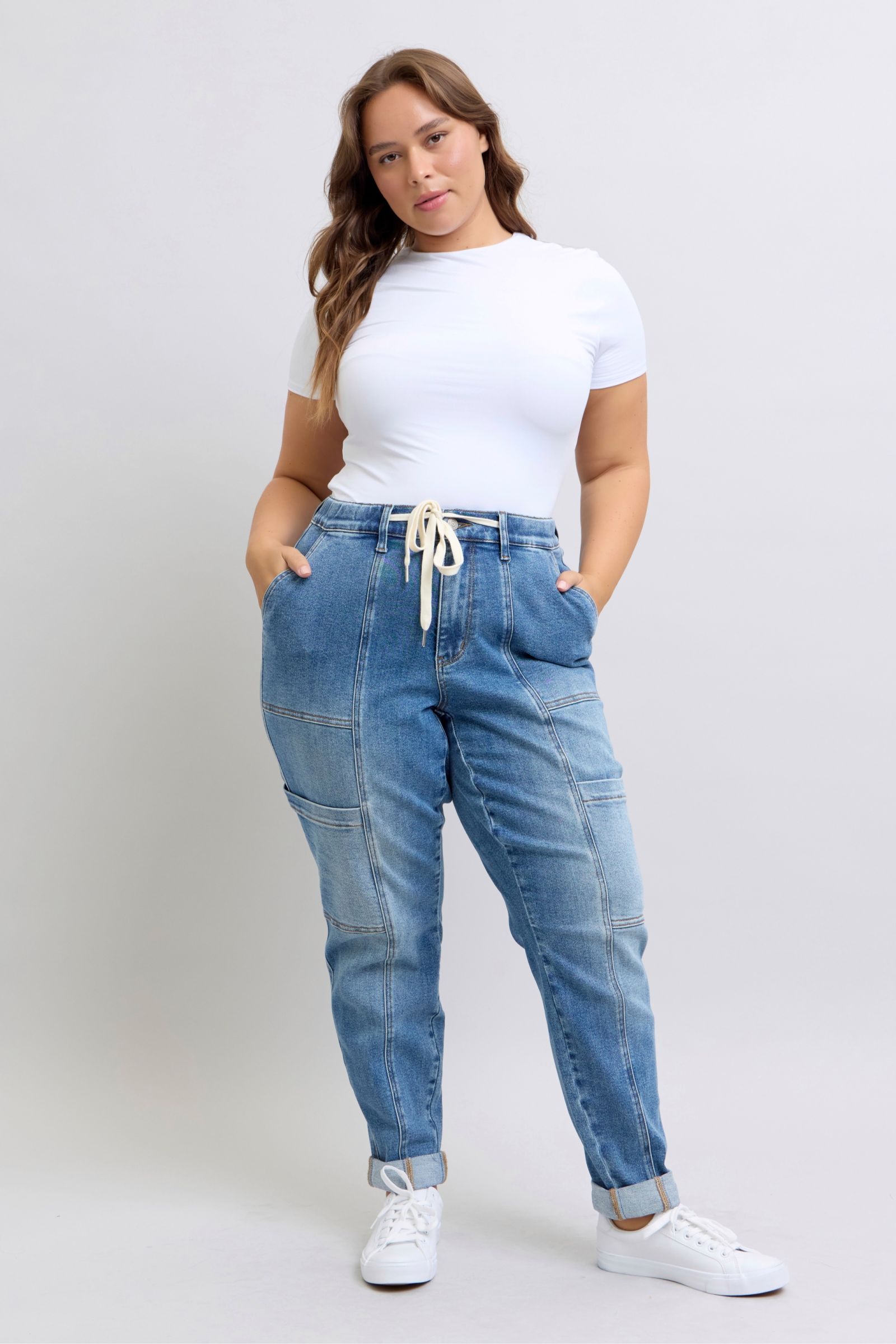 Clayton High Rise Cuffed Cargo Denim Jogger-Womens-Evelyns Fashion