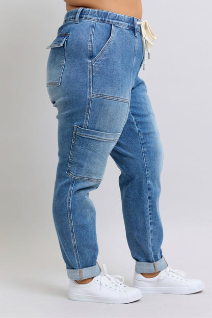 Clayton High Rise Cuffed Cargo Denim Jogger-Womens-Evelyns Fashion