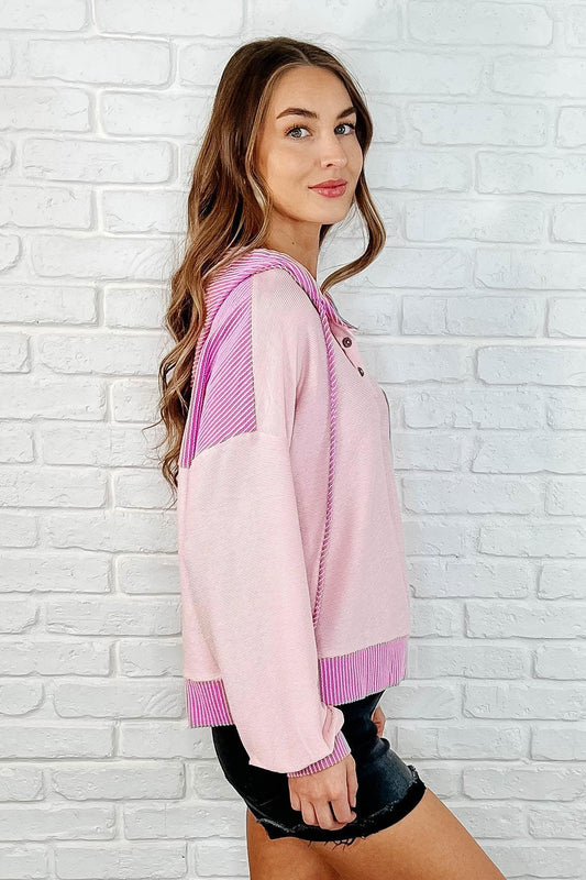 Color Block Hoodie in Pink-Womens-Evelyns Fashion