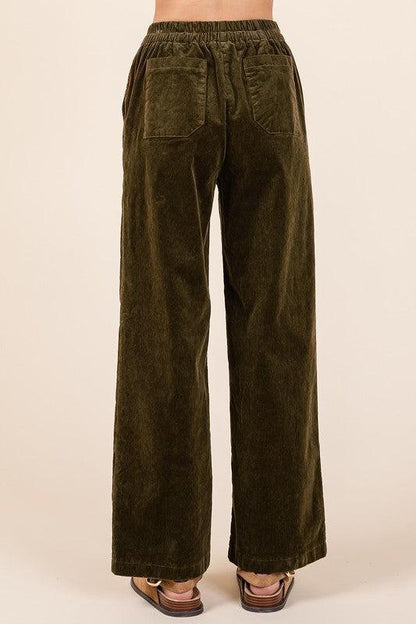 Corduroy Elastic Waist Pants-pants-Evelyns Fashion