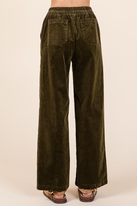 Corduroy Elastic Waist Pants-pants-Evelyns Fashion