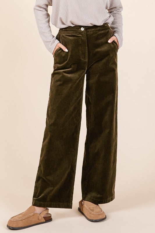 Corduroy Elastic Waist Pants-pants-Evelyns Fashion