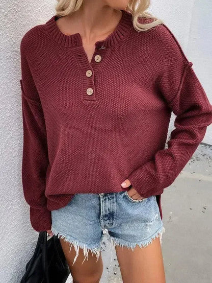 Cozy & Chic: Women’s Long Sleeve Loose Fit Sweater-Apparel & Accessories-Evelyns Fashion