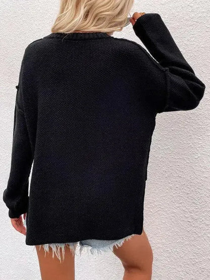 Cozy & Chic: Women’s Long Sleeve Loose Fit Sweater-Apparel & Accessories-Evelyns Fashion