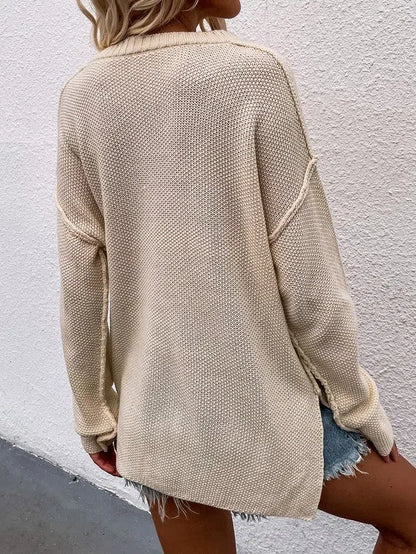 Cozy & Chic: Women’s Long Sleeve Loose Fit Sweater-Apparel & Accessories-Evelyns Fashion