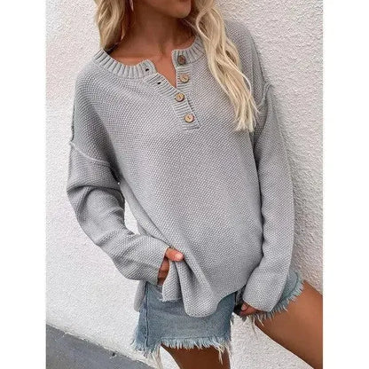 Cozy & Chic: Women’s Long Sleeve Loose Fit Sweater-Apparel & Accessories-Evelyns Fashion