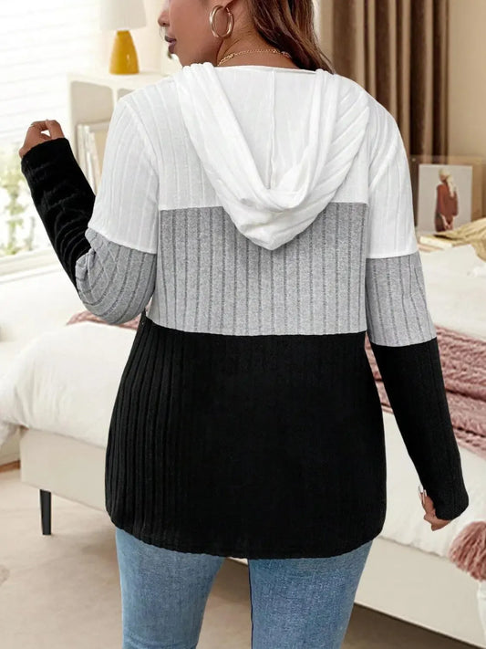 Cozy Comfort: Plus Size Long Sleeve Drawstring Hoodies-Sweater-Evelyns Fashion