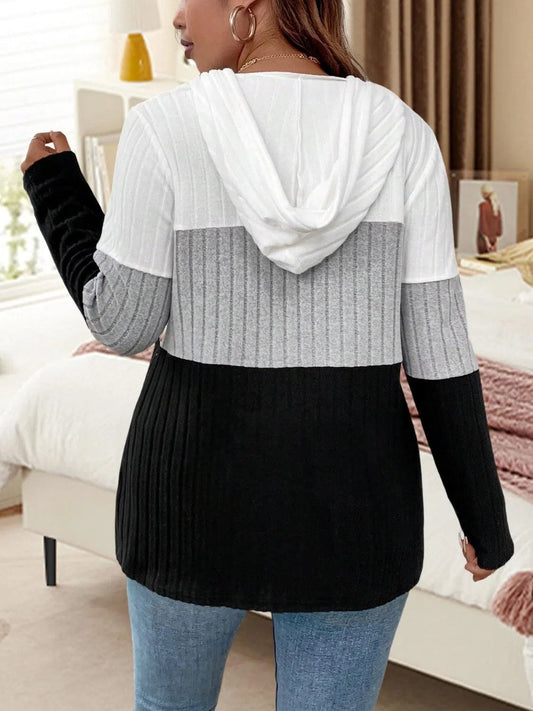 Cozy Comfort: Plus Size Long Sleeve Drawstring Hoodies-Sweater-Evelyns Fashion