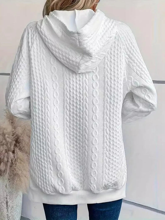 Cozy Confidence: Plus Size Textured Long Sleeve Hoodies-Apparel & Accessories-Evelyns Fashion
