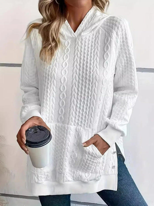 Cozy Confidence: Plus Size Textured Long Sleeve Hoodies-Apparel & Accessories-Evelyns Fashion