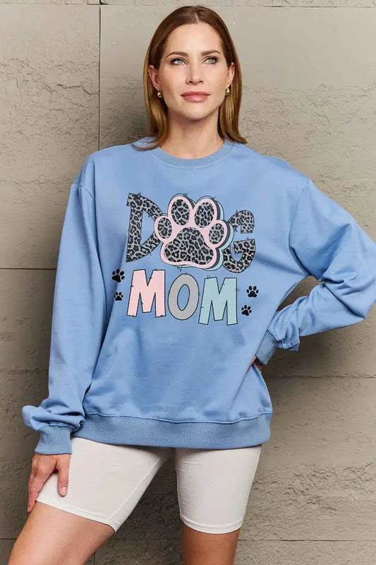 Cozy & Fun: Simply Love Full Size 'DOG MOM' Graphic Sweatshirt-Sweat Shirts and Hoodies-Evelyns Fashion