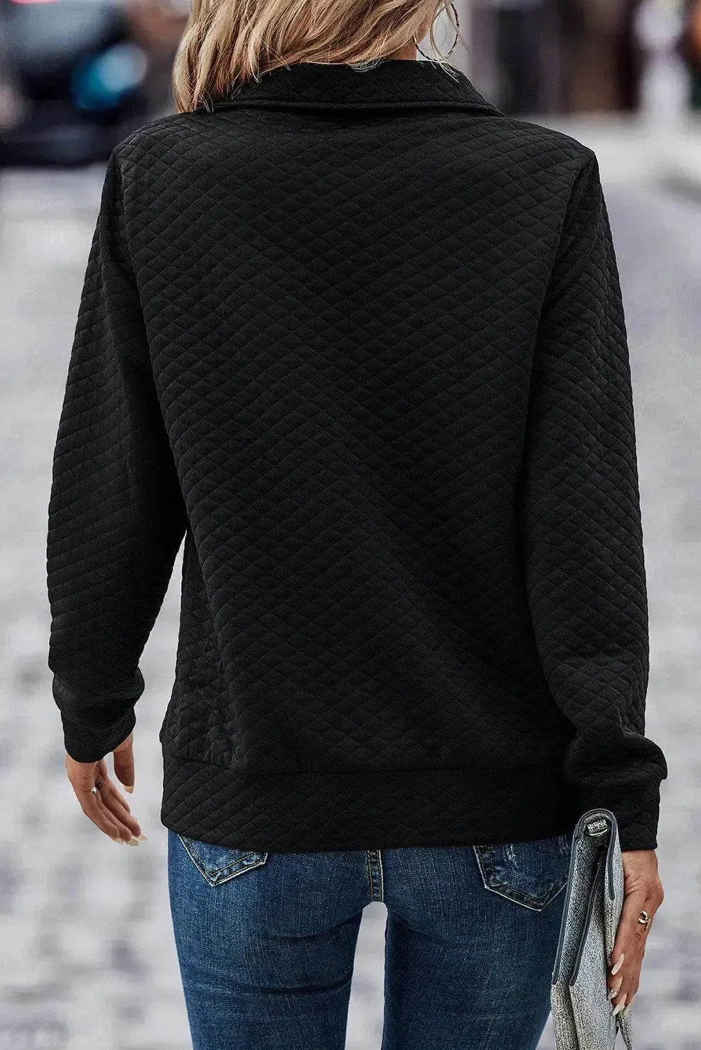 Cozy Versatility: Half Zip Collar Solid Color Sweatshirt-Sweat Shirts and Hoodies-Evelyns Fashion