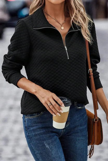 Cozy Versatility: Half Zip Collar Solid Color Sweatshirt-Sweat Shirts and Hoodies-Evelyns Fashion