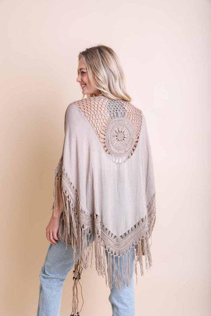 Crochet Medallion Tassel Kimono-Kimonos-Evelyns Fashion