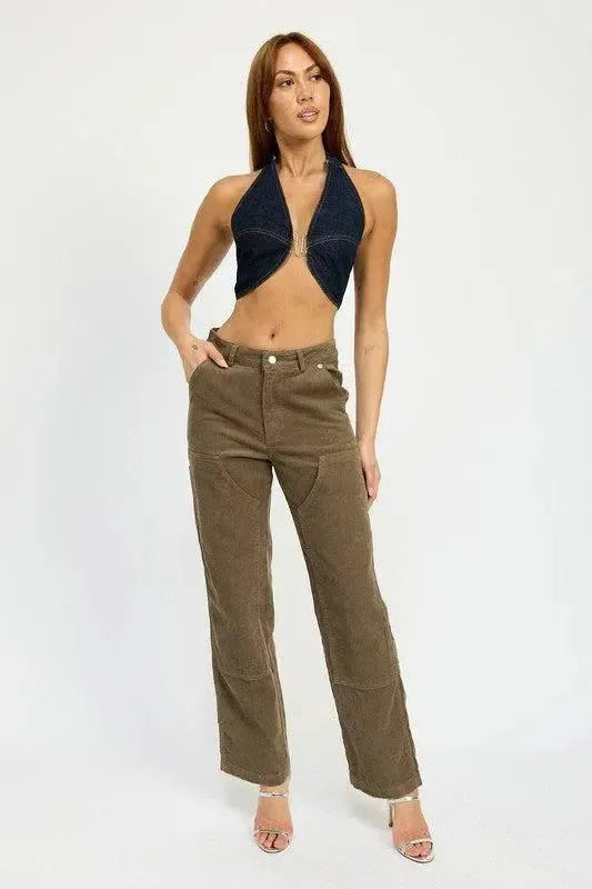 CROPPED HALTER DENIM TOP-Denim-Evelyns Fashion