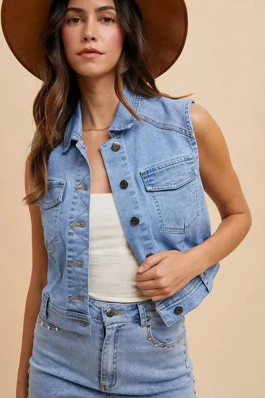 Denim Jeans Vest-Apparel & Accessories-Evelyns Fashion
