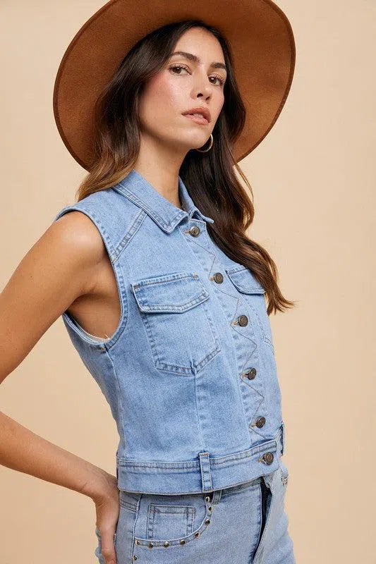 Denim Jeans Vest-Apparel & Accessories-Evelyns Fashion